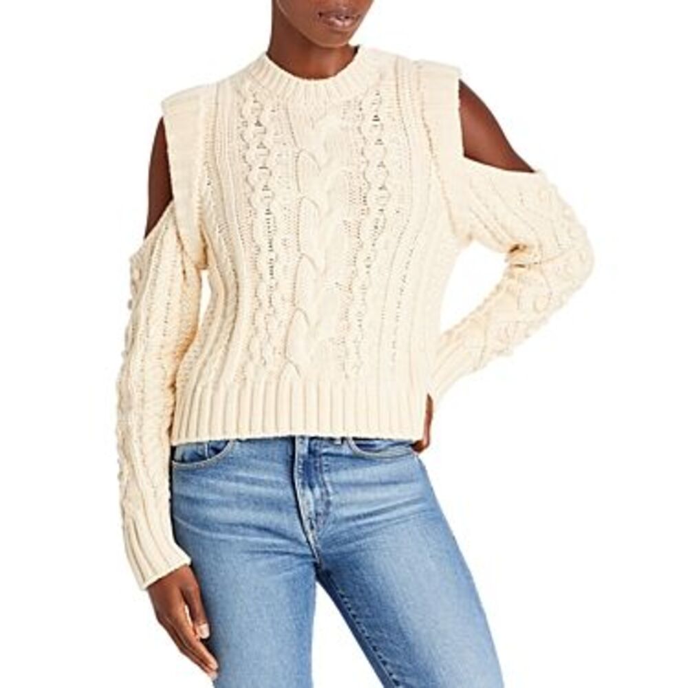 AQUA Elsie Cut Out Sweater In Ivory - M